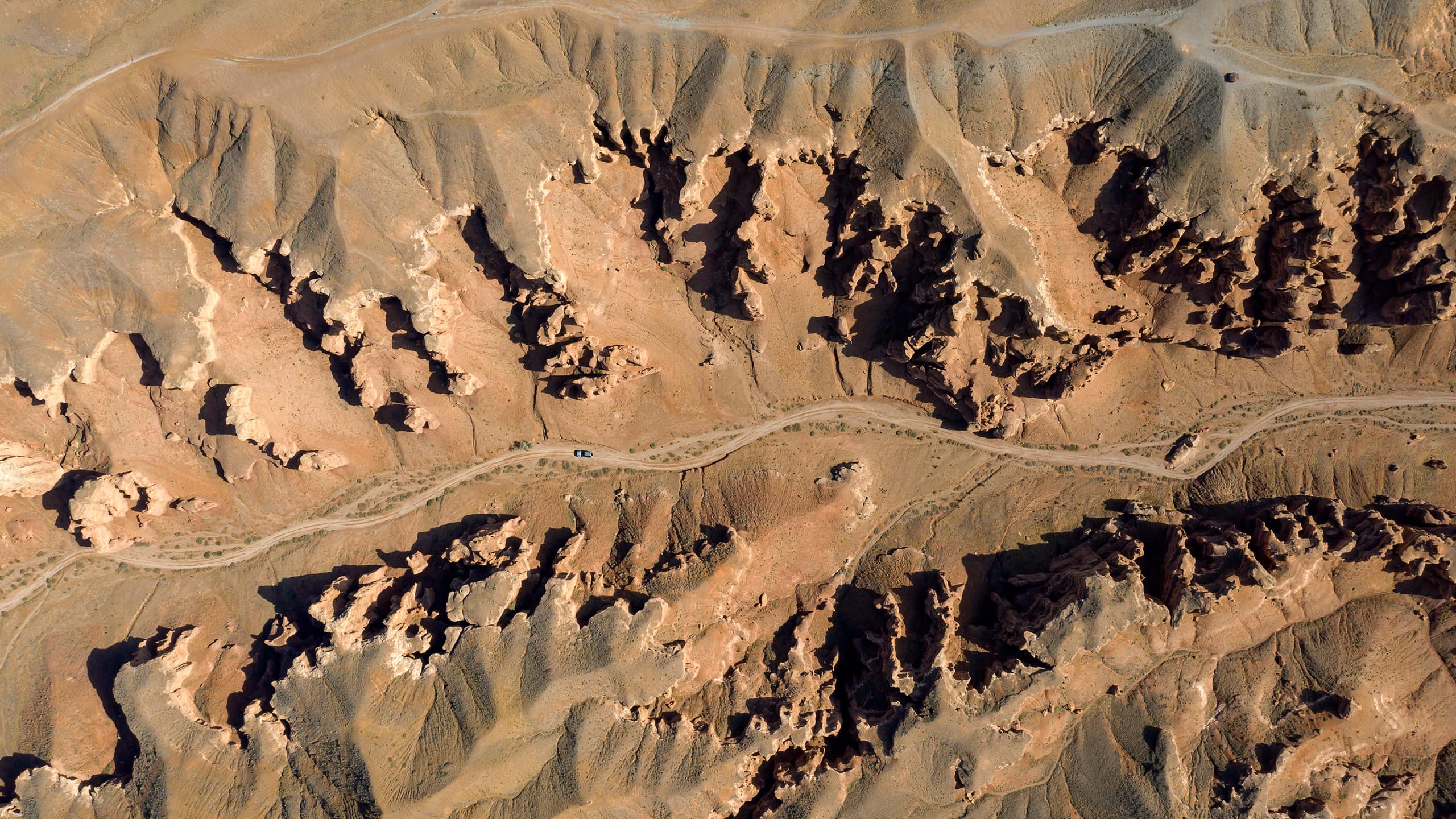 Drone shot of desert road